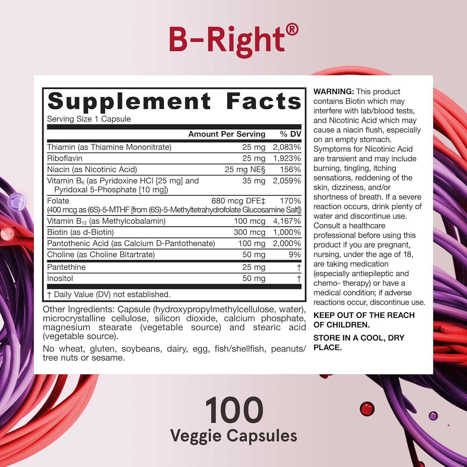 Jarrow Formulas B-Right B Complex with Vitamin B1, B2, B5, B6, B12, and B9 for Energy, Immune Health, and Stress, 1200 Veggie Caps - 1200 Day Supply