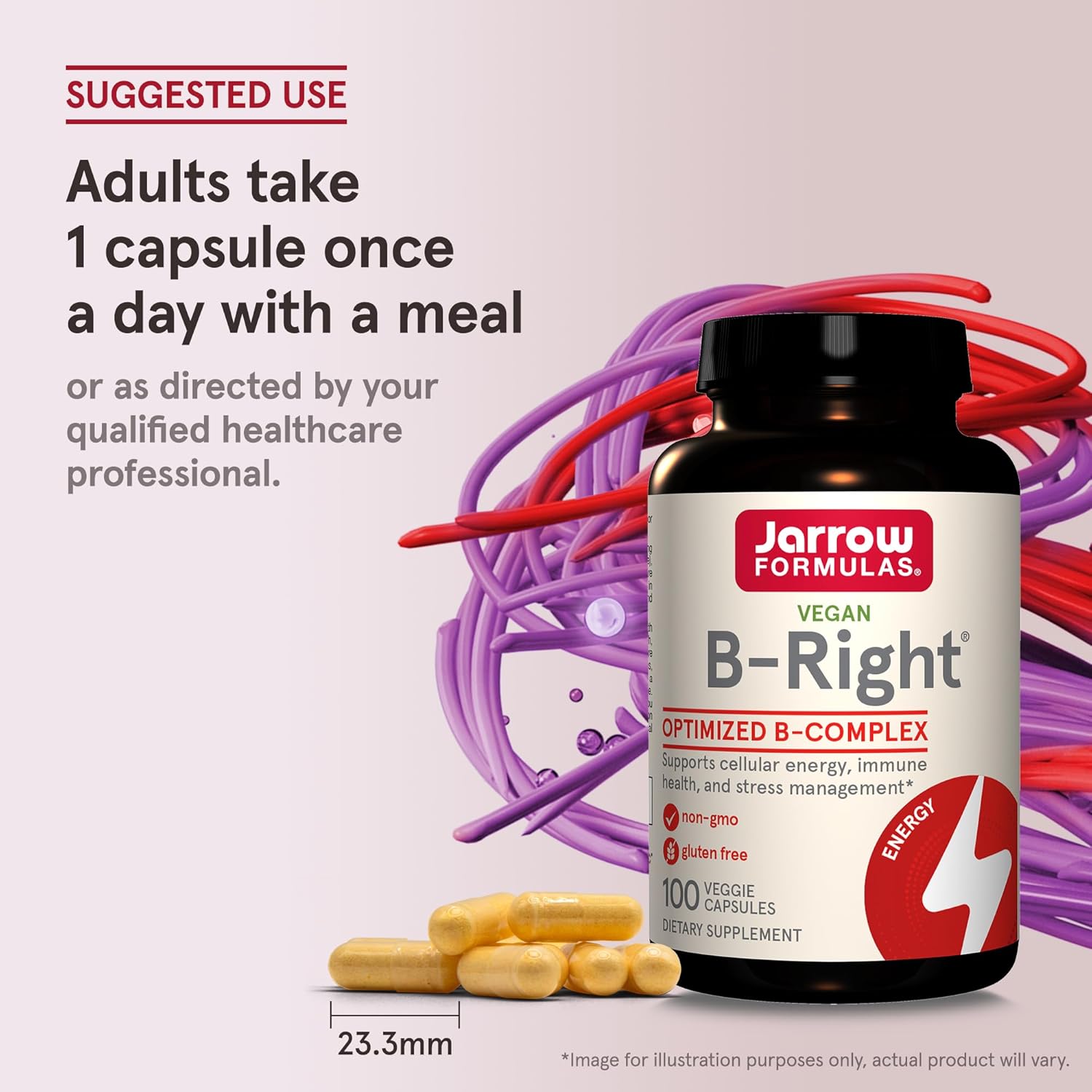 Jarrow Formulas B-Right B Complex with Vitamin B1, B2, B5, B6, B12, and B9 for Energy, Immune Health, and Stress, 1200 Veggie Caps - 1200 Day Supply