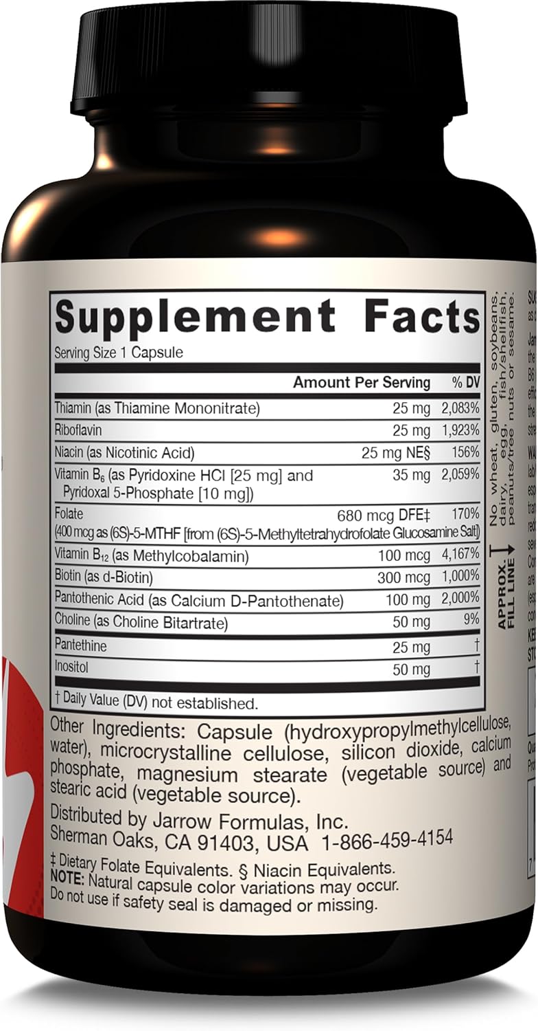 Jarrow Formulas B-Right B Complex with Vitamin B1, B2, B5, B6, B12, and B9 for Energy, Immune Health, and Stress, 1200 Veggie Caps - 1200 Day Supply
