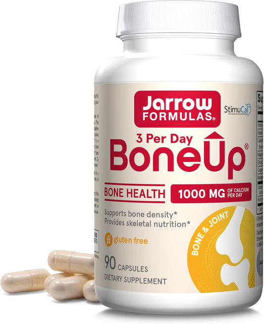 Jarrow Formulas BoneUp 3x Daily for Bone Density & Skeletal Nutrition with Vitamin D3, K2, & Calcium, 90 Capsules