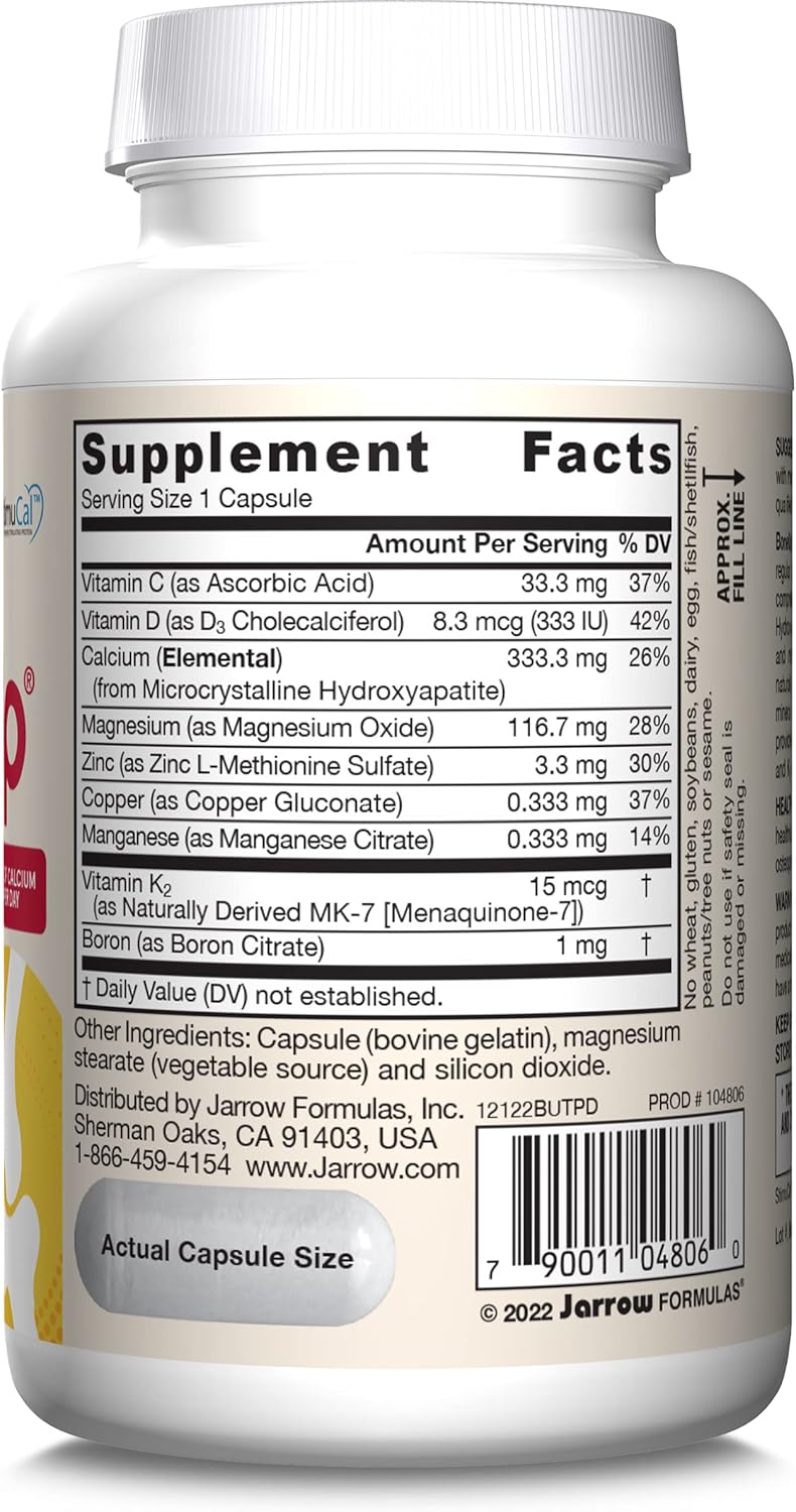 Jarrow Formulas BoneUp 3x Daily for Bone Density & Skeletal Nutrition with Vitamin D3, K2, & Calcium, 90 Capsules