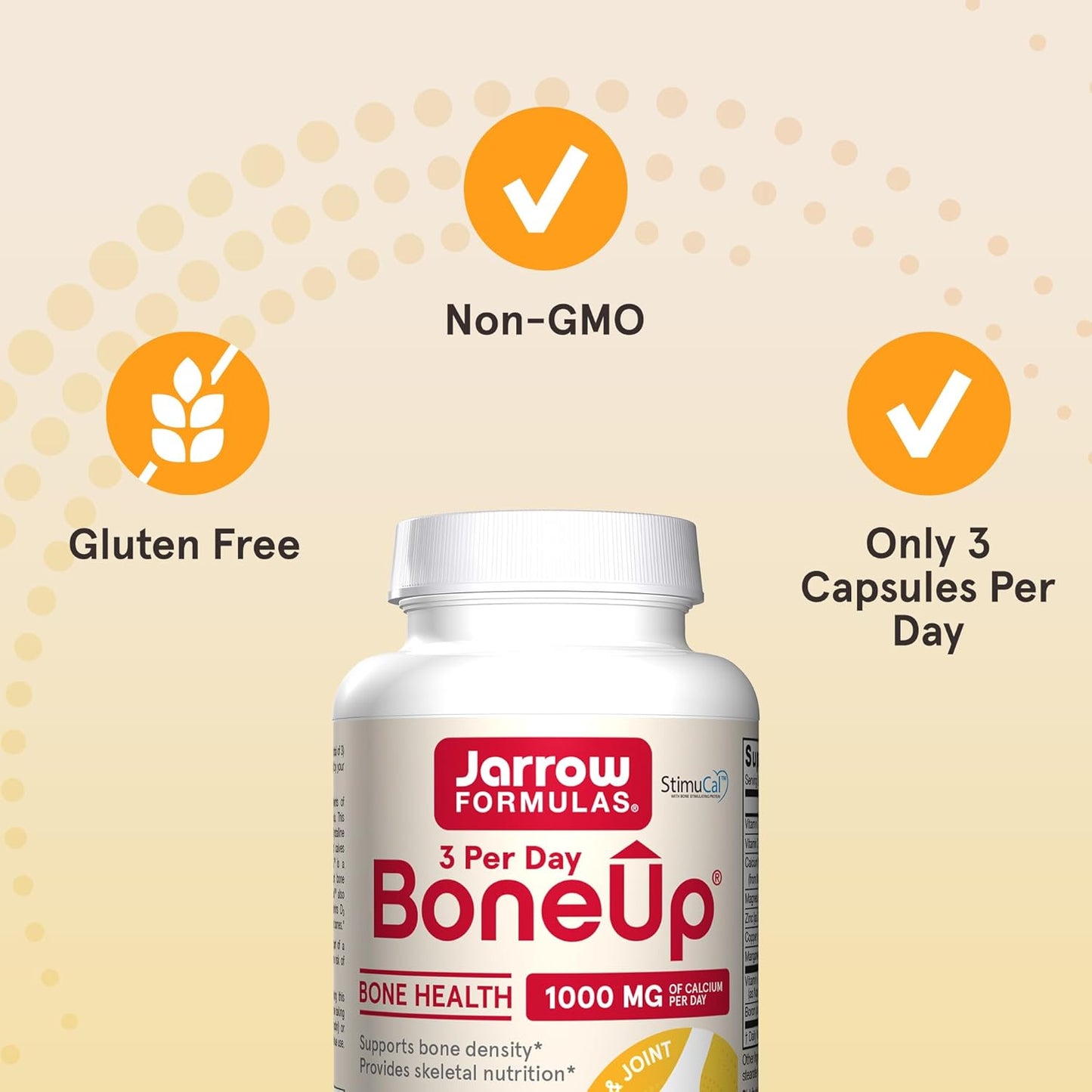 Jarrow Formulas BoneUp 3x Daily for Bone Density & Skeletal Nutrition with Vitamin D3, K2, & Calcium, 90 Capsules