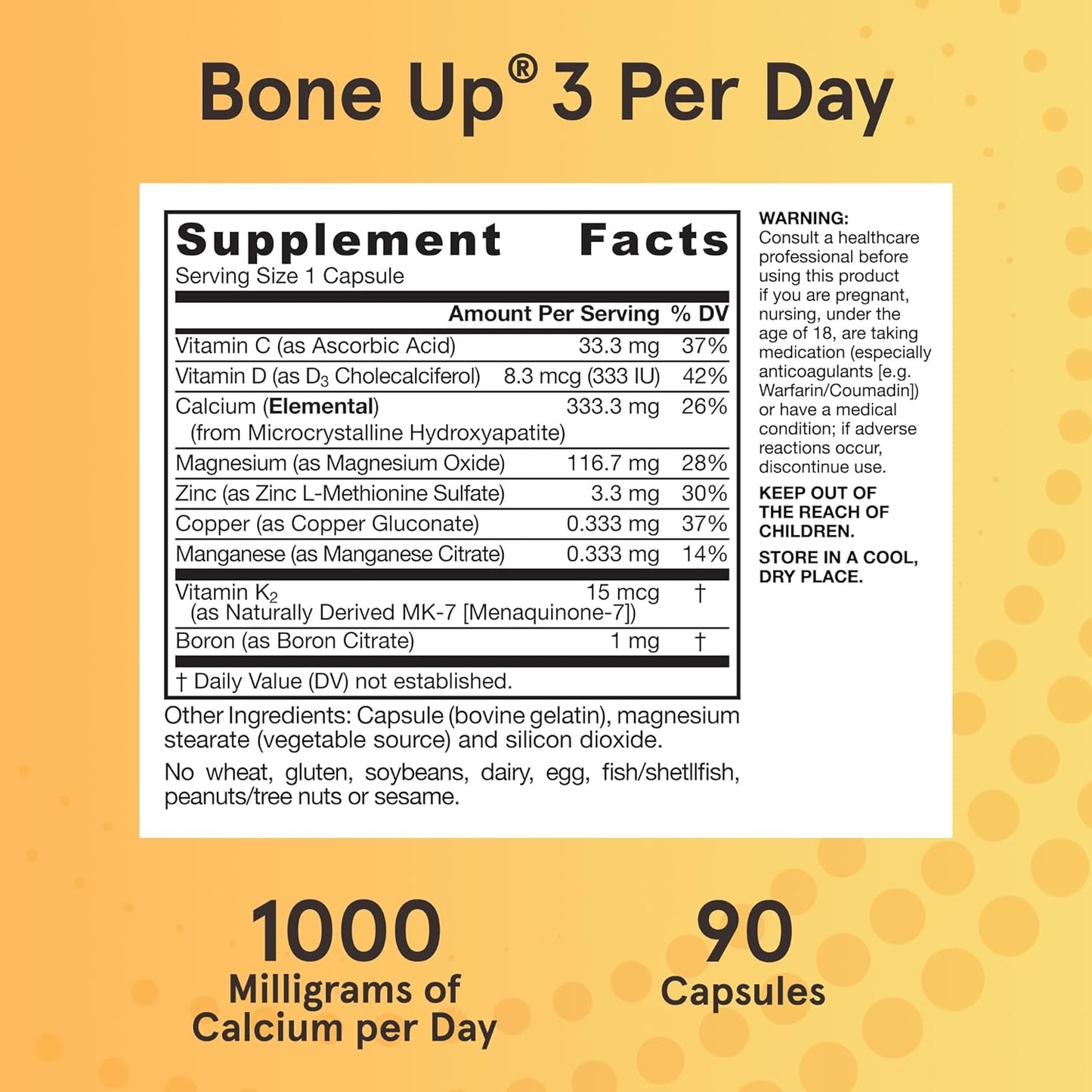 Jarrow Formulas BoneUp 3x Daily for Bone Density & Skeletal Nutrition with Vitamin D3, K2, & Calcium, 90 Capsules