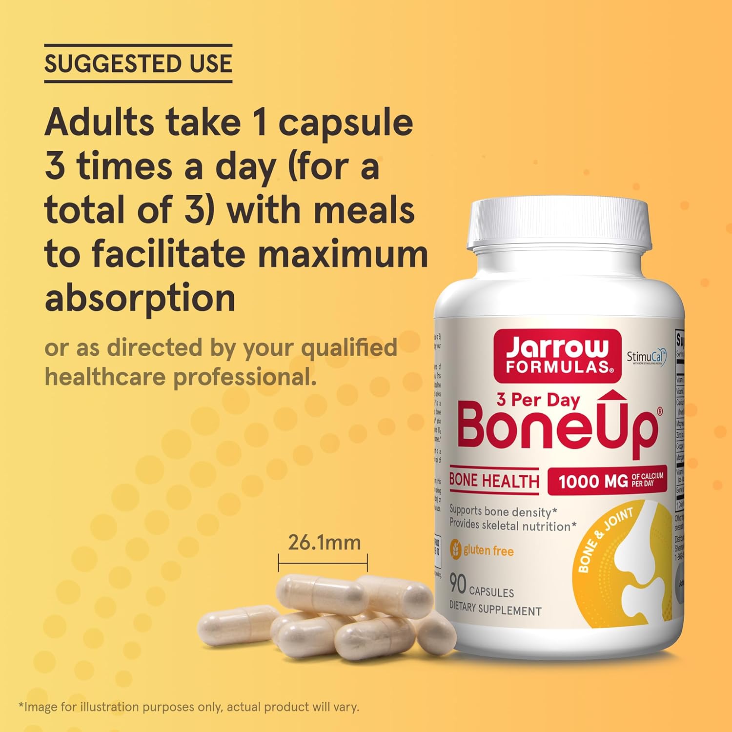 Jarrow Formulas BoneUp 3x Daily for Bone Density & Skeletal Nutrition with Vitamin D3, K2, & Calcium, 90 Capsules