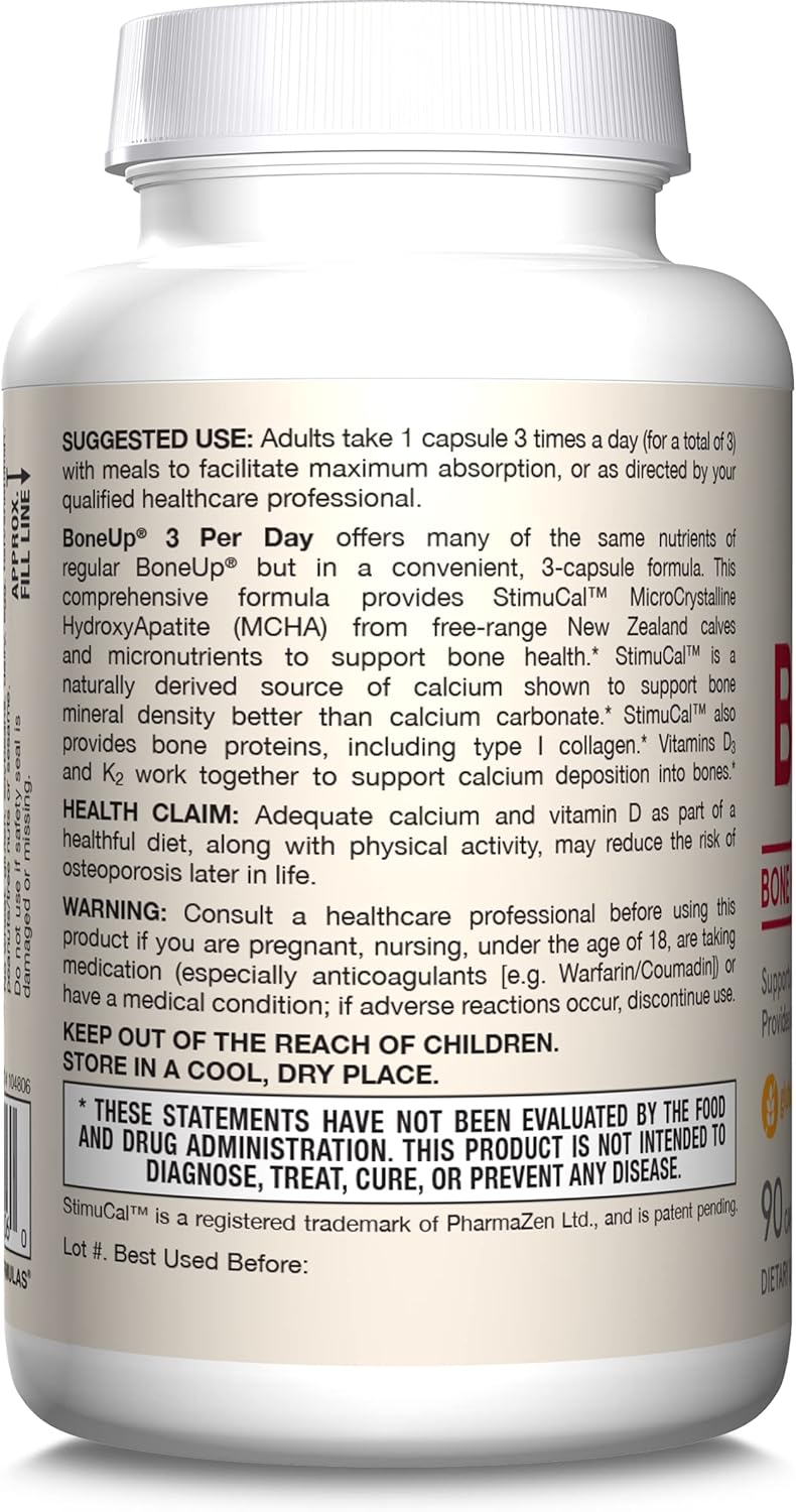 Jarrow Formulas BoneUp 3x Daily for Bone Density & Skeletal Nutrition with Vitamin D3, K2, & Calcium, 90 Capsules