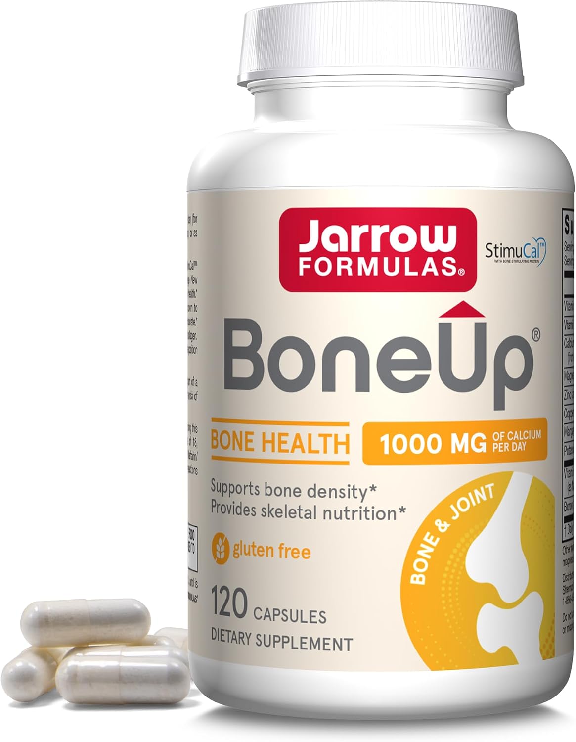 Jarrow Formulas BoneUp Supplement - 120 Capsules, 60 Servings - Bone & Skeletal Support with Vitamin D3, K2, Calcium - Gluten Free, Non-GMO