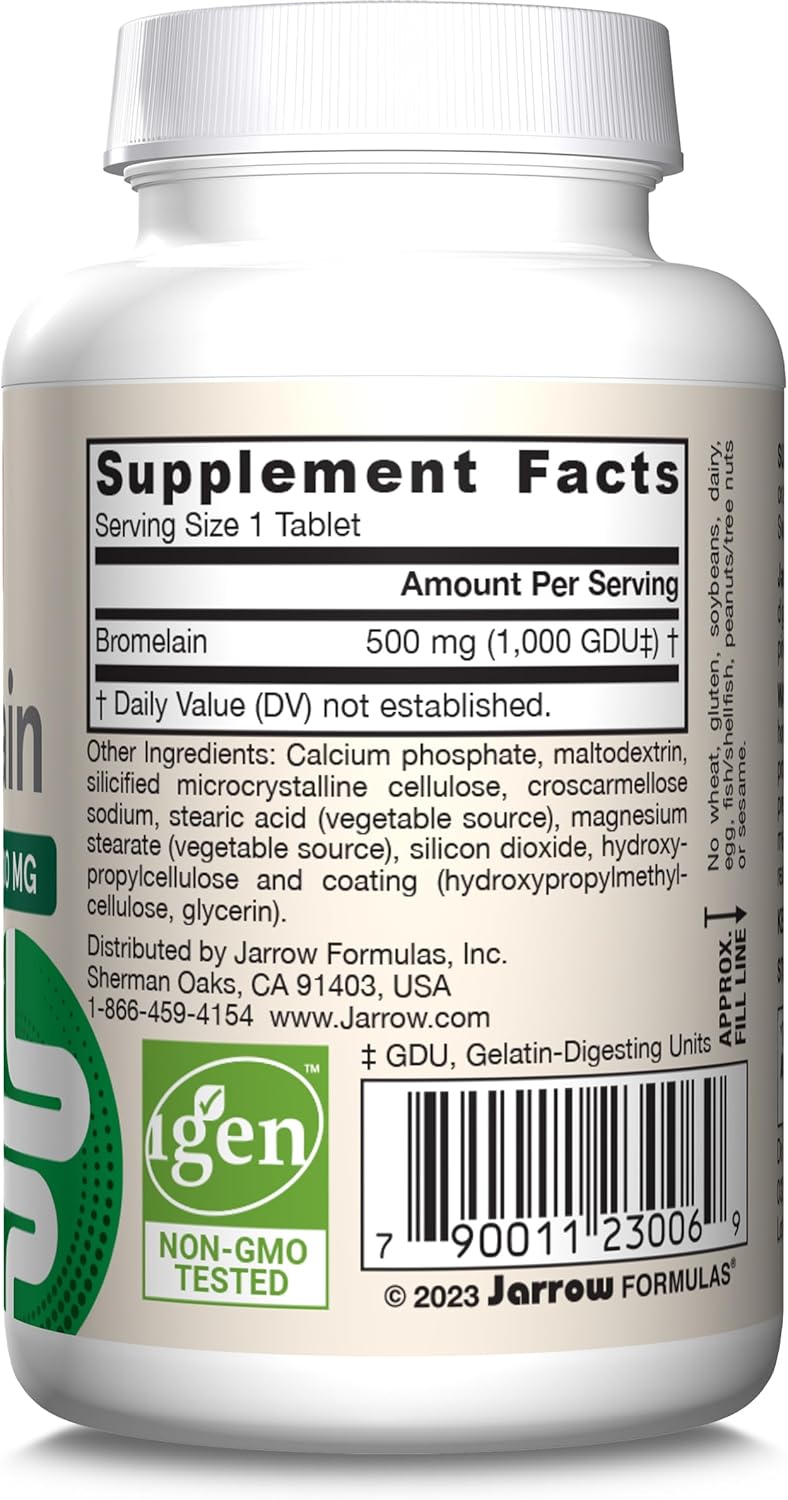Jarrow Formulas Bromelain 500mg Tablets - Digestive Protein Supplement, 60ct x 12 Pack, 60 Day Supply
