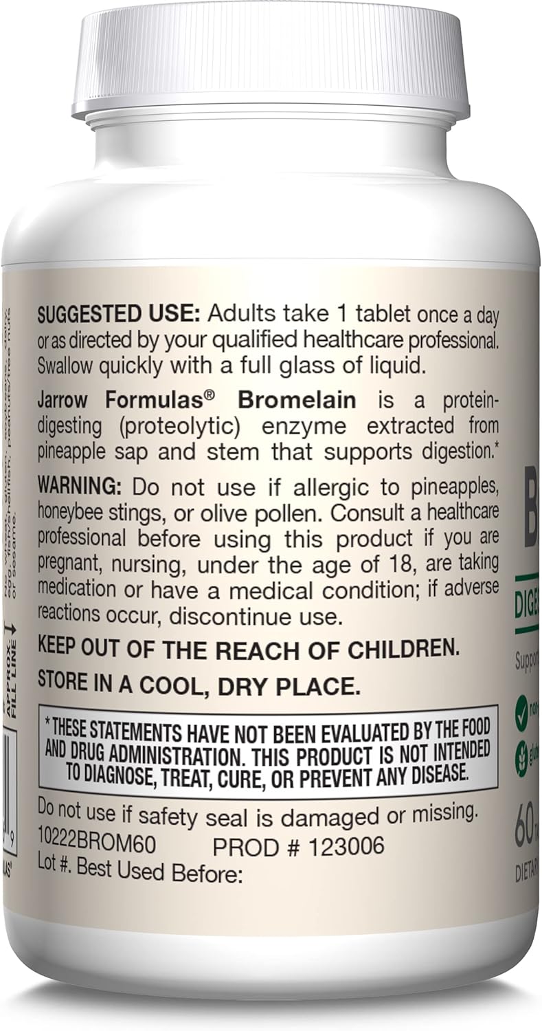 Jarrow Formulas Bromelain 500mg Tablets - Digestive Protein Supplement, 60ct x 12 Pack, 60 Day Supply