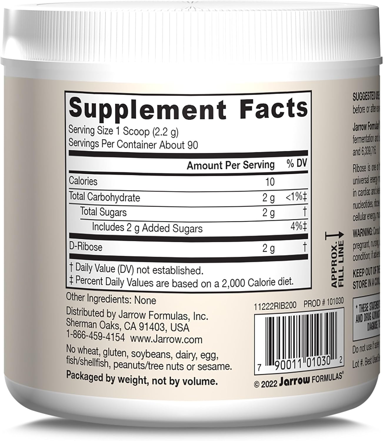 Jarrow Formulas D-Ribose Powder - 200g - Supports Muscle Recovery, Energy & Endurance - Vegan - Non-GMO - 90 Servings (Pack of 12)