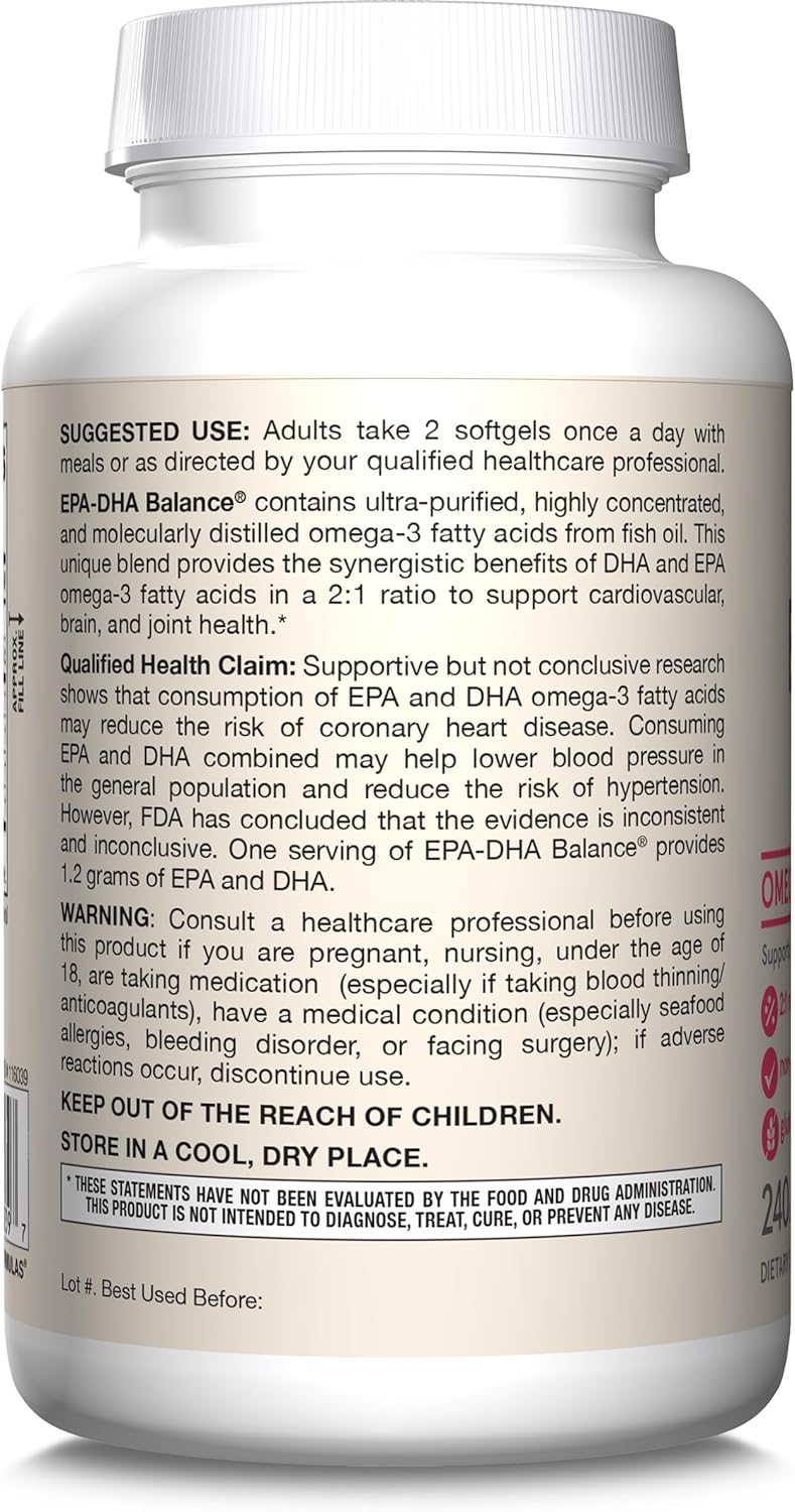 Jarrow Formulas EPA-DHA Balance 1,200 mg Omega-3 Softgels - Cardiovascular Support - 240 Count