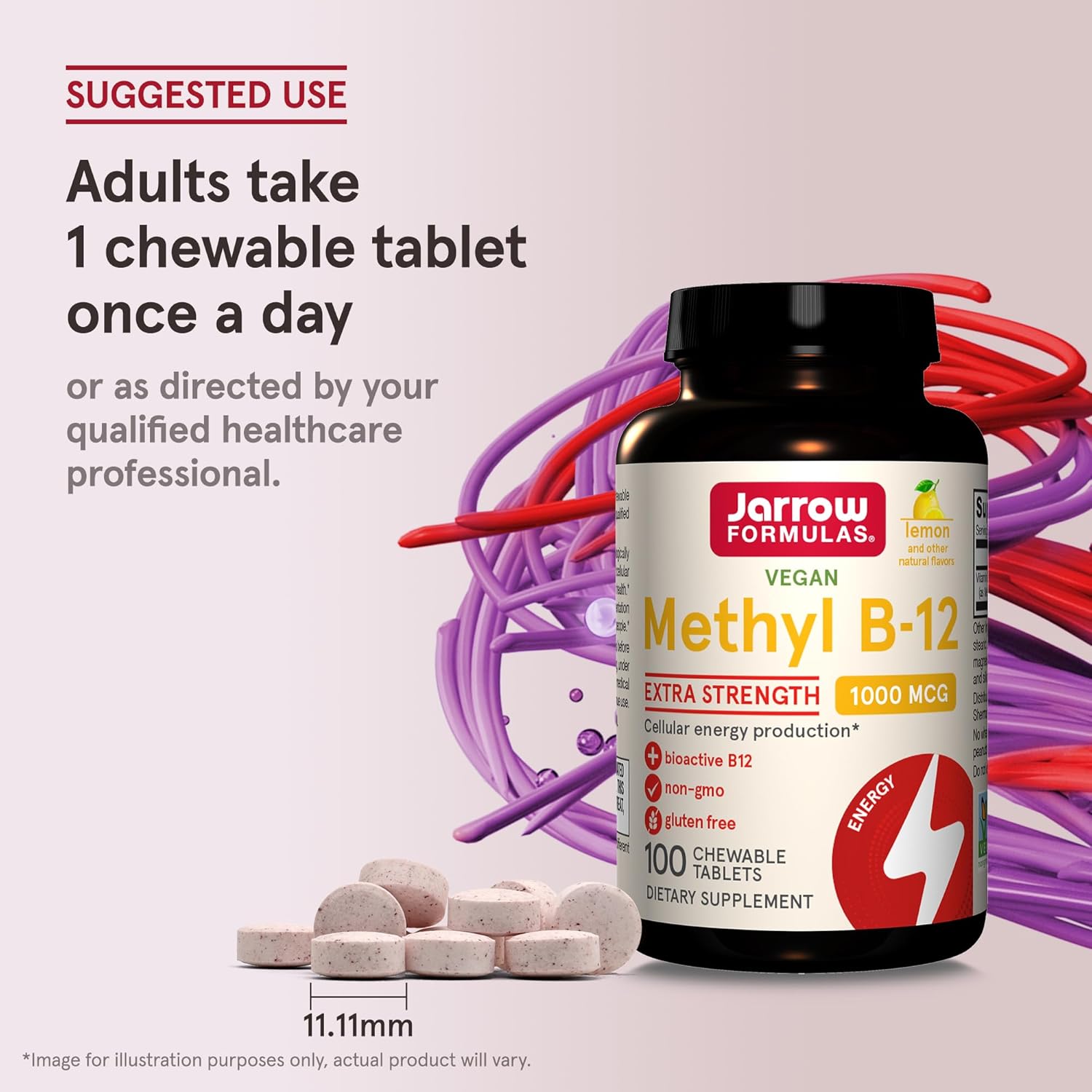 Jarrow Formulas Extra Strength Methyl B-12 Chewable Tablets for Cellular Energy - 100 Day Supply