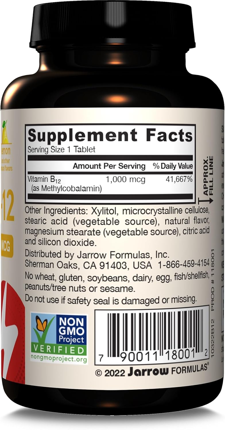 Jarrow Formulas Extra Strength Methyl B-12 Chewable Tablets for Cellular Energy - 100 Day Supply