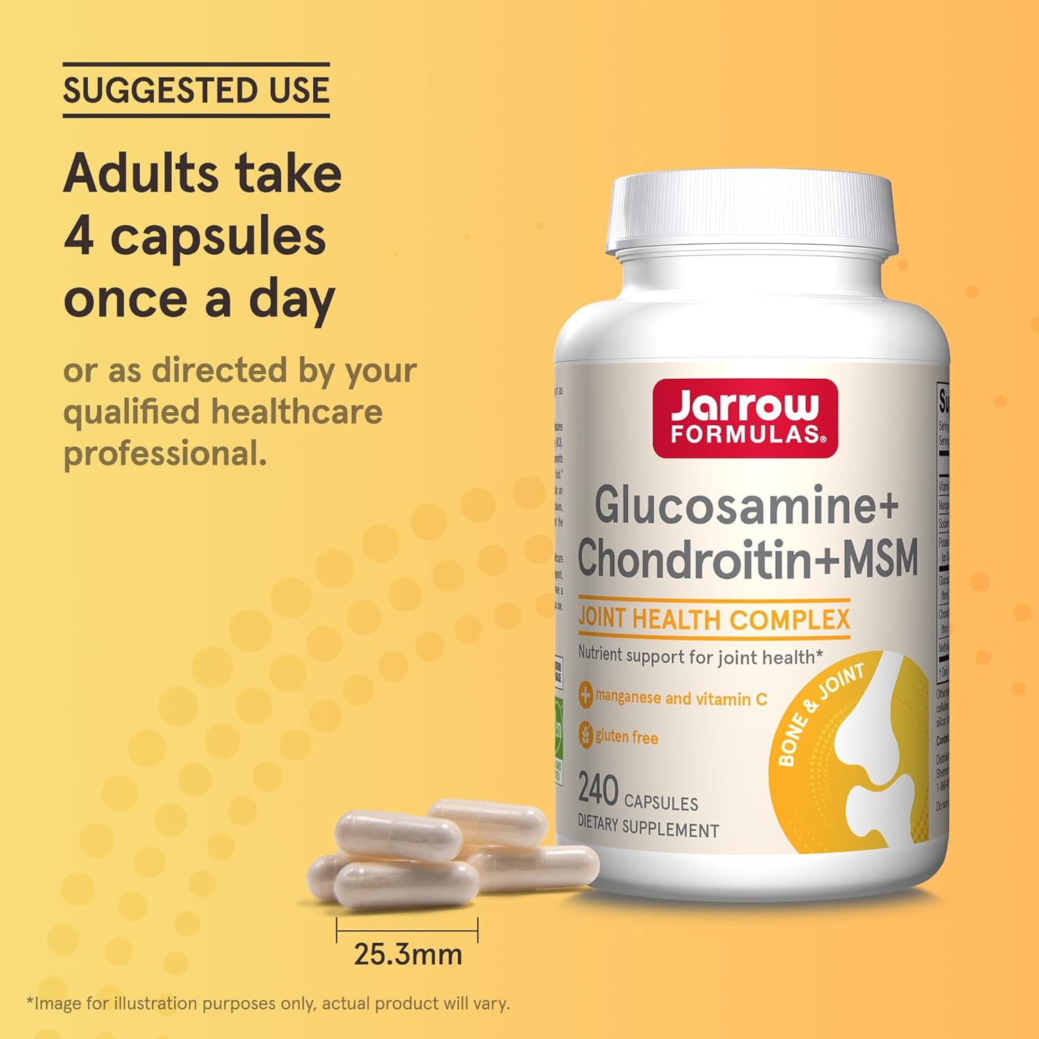 Jarrow Formulas Glucosamine Chondroitin MSM Capsules with Vitamin C & Manganese - 240ct, 60 Day Supply (Pack of 12)