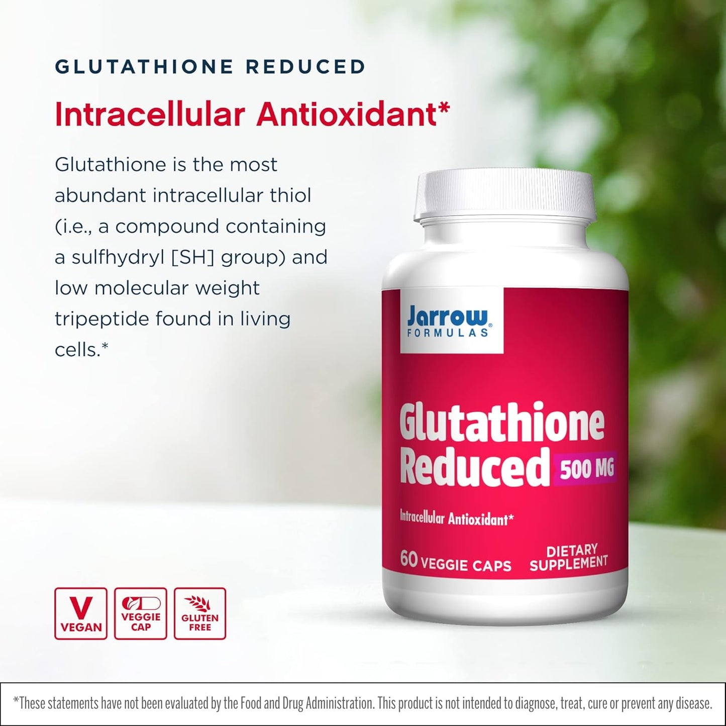 Jarrow Formulas Glutathione Reduced 500mg 60 Capsules - Twin Pack for Antioxidant Support