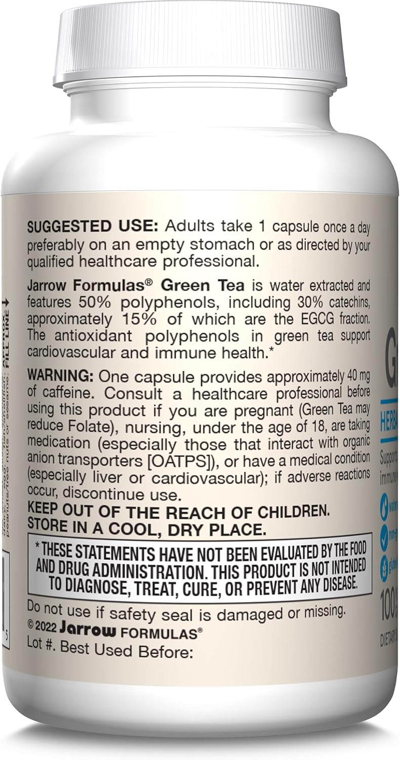 Jarrow Formulas Green Tea Herbal Antioxidant Capsules - 500mg, Cardiovascular & Immune Support, 100ct