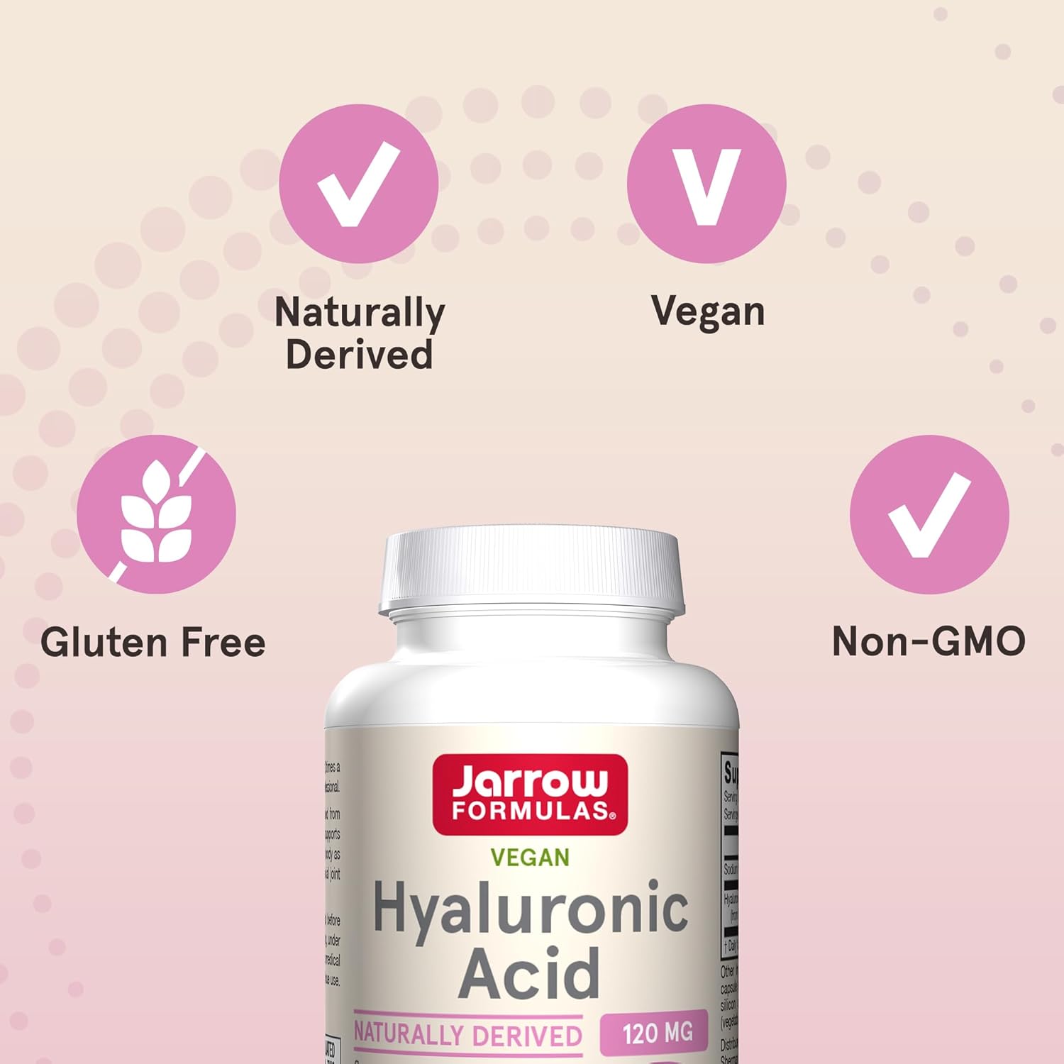 Jarrow Formulas Hyaluronic Acid 120mg Supplement for Skin Health - 60 Veggie Capsules