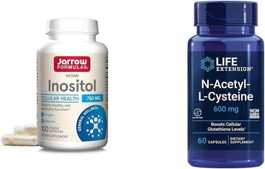 Jarrow Formulas Inositol 750mg & Life Extension NAC 600mg Capsules for Liver and Respiratory Health - 160 Capsules Total