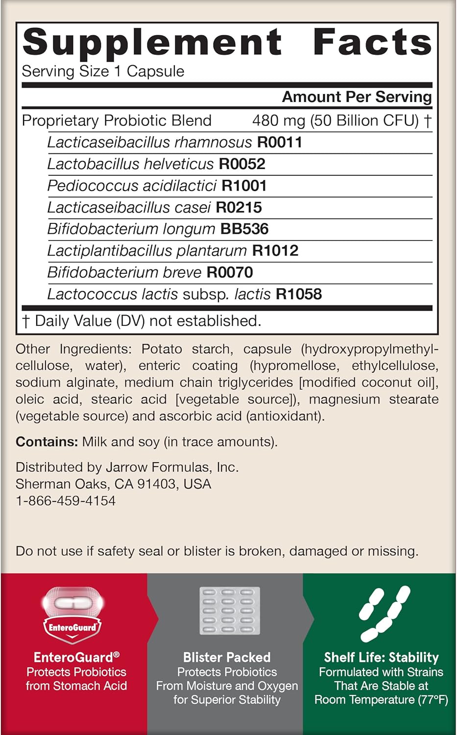 Jarrow Formulas Jarro-Dophilus EPS Probiotics 50 Billion CFU, 8 Strains, Gut Health Support, 30 Capsules x12