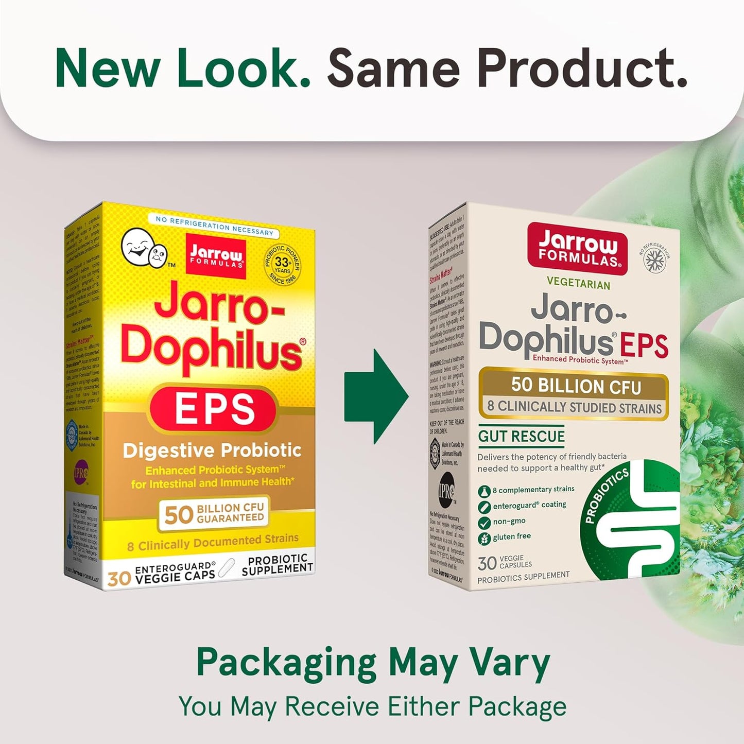 Jarrow Formulas Jarro-Dophilus EPS Probiotics 50 Billion CFU, 8 Strains, Gut Health Support, 30 Capsules x12