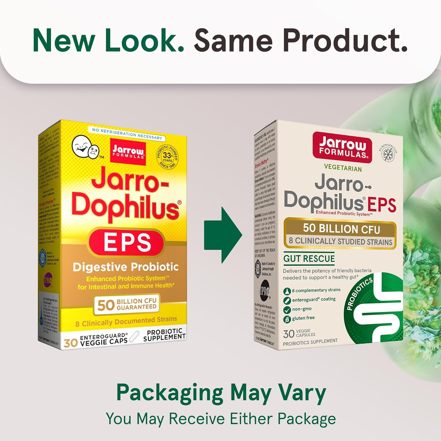 Jarrow Formulas Jarro-Dophilus EPS Probiotics 50 Billion CFU, 8 Strains, Gut Health Support, 30 Capsules x12