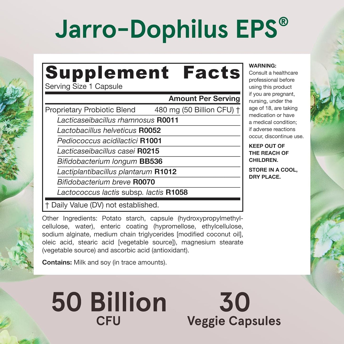Jarrow Formulas Jarro-Dophilus EPS Probiotics 50 Billion CFU, 8 Strains, Gut Health Support, 30 Capsules x12
