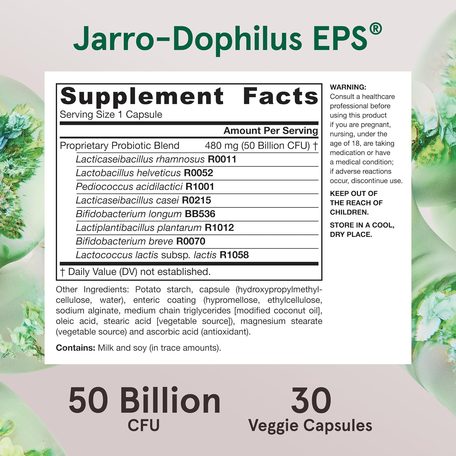 Jarrow Formulas Jarro-Dophilus EPS Probiotics 50 Billion CFU, 8 Strains, Gut Health Support, 30 Capsules x12