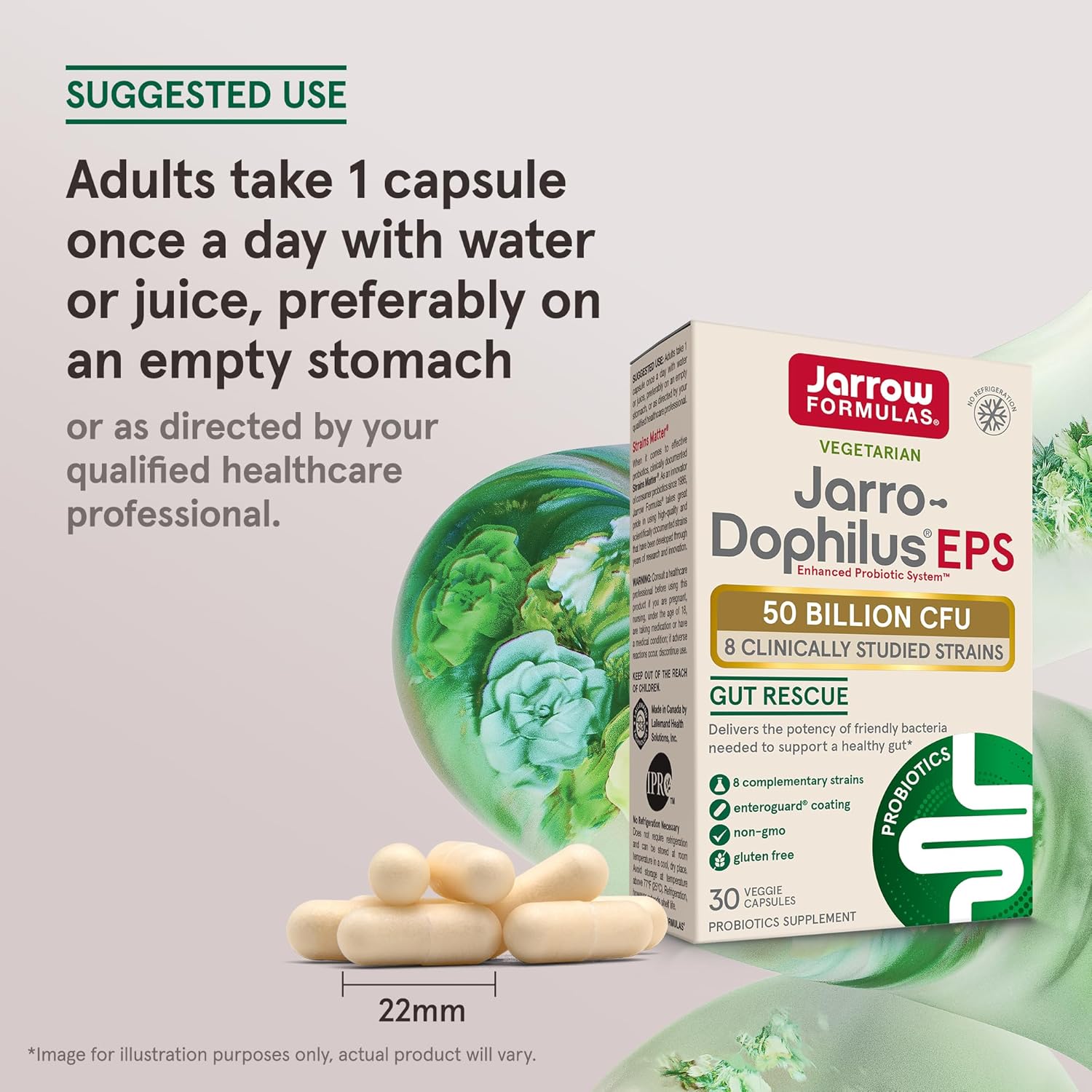 Jarrow Formulas Jarro-Dophilus EPS Probiotics 50 Billion CFU, 8 Strains, Gut Health Support, 30 Capsules x12