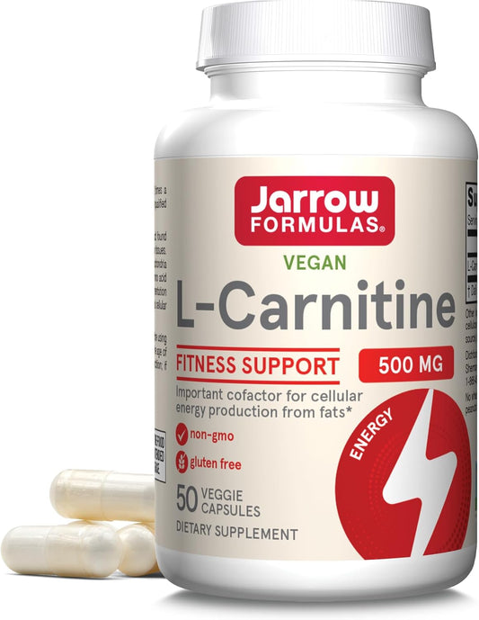 Jarrow Formulas® L-Carnitine 500 mg Dietary Supplement - 50 Veggie Capsules for Cellular Energy Production