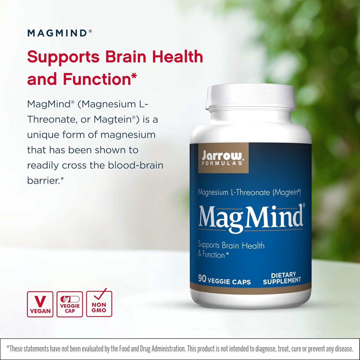 Jarrow Formulas MagMind - 180 Capsules, 2-Pack - Magnesium L-Threonate for Brain Health - 60 Servings