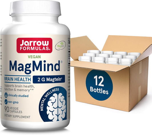 Jarrow Formulas MagMind Brain Supplement, Memory Support, 90 Veg Caps, 12 Pack, 30 Day Supply