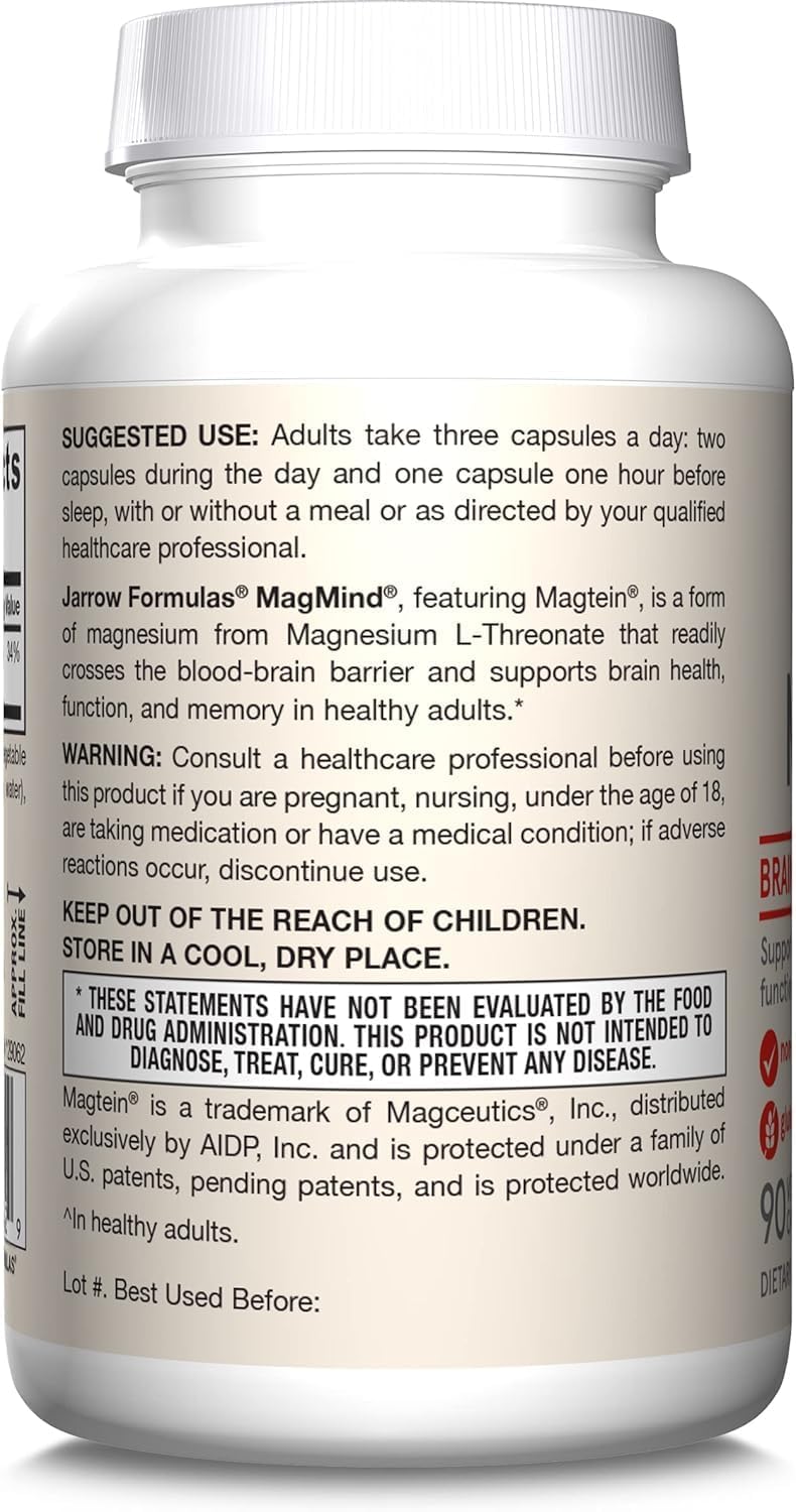 Jarrow Formulas Magmind Magnesium L-Threonate Supplement, 90 Capsules