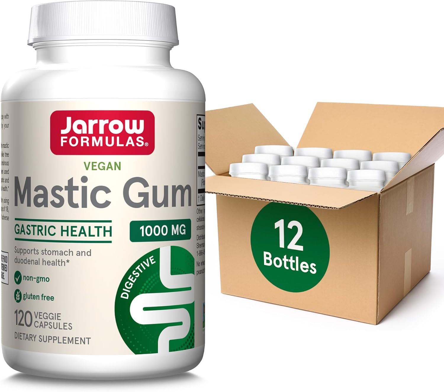 Jarrow Formulas Mastic Gum 1000mg Capsules - Gastrointestinal Health Support - 120 Veggie Caps, 60 Day Supply (Pack of 12)