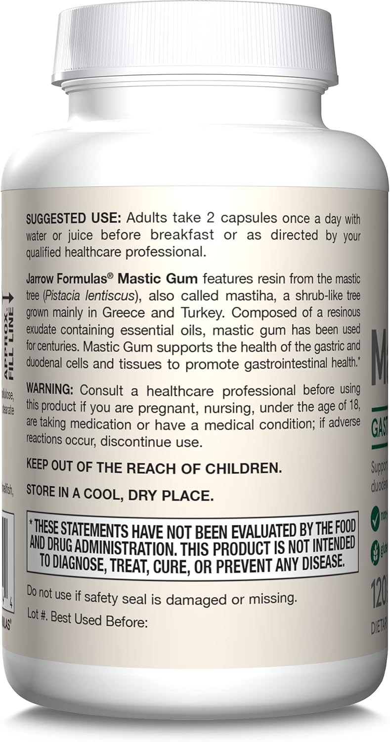 Jarrow Formulas Mastic Gum 1000mg Capsules - Gastrointestinal Health Support - 120 Veggie Caps, 60 Day Supply (Pack of 12)