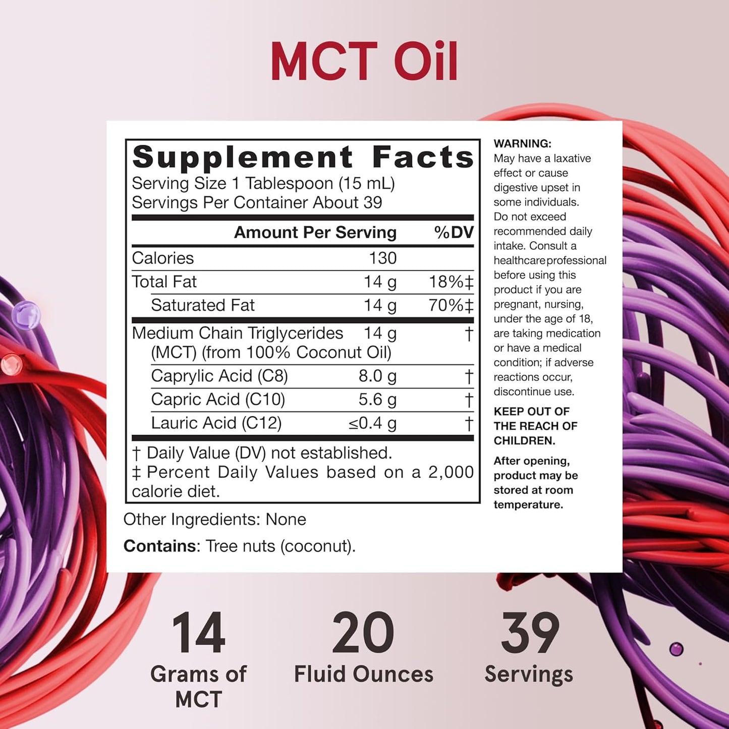 Jarrow Formulas MCT Oil - Ketogenic Diet Support for Quick Energy - 20 fl oz Liquid Oil - 39 Day Supply