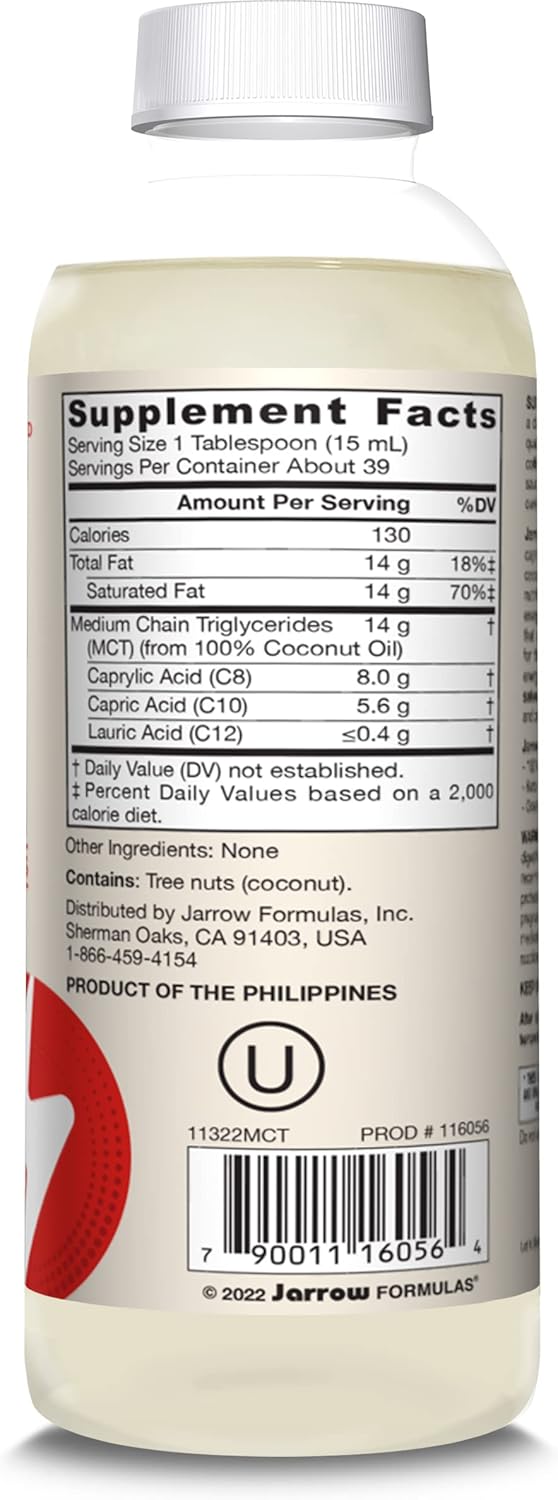 Jarrow Formulas MCT Oil - Ketogenic Diet Support for Quick Energy - 20 fl oz Liquid Oil - 39 Day Supply