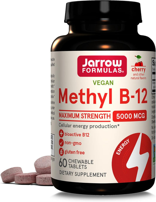 Jarrow Formulas Methyl B-12 5000 mcg Chewable Tablets for Energy and Brain Health, 60 Day Supply