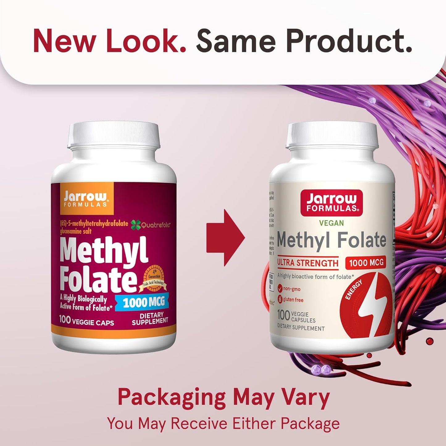 Jarrow Formulas Methyl Folate 1000 mcg - 100 Veggie Capsules x 12 Pack - Dietary Supplement for Cellular Energy Support