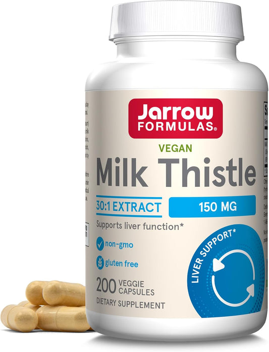 Jarrow Formulas Milk Thistle 150mg Extract Capsules for Liver Support, 200 Veggie Caps, 30:1 Silymarin, 66-200 Day Supply