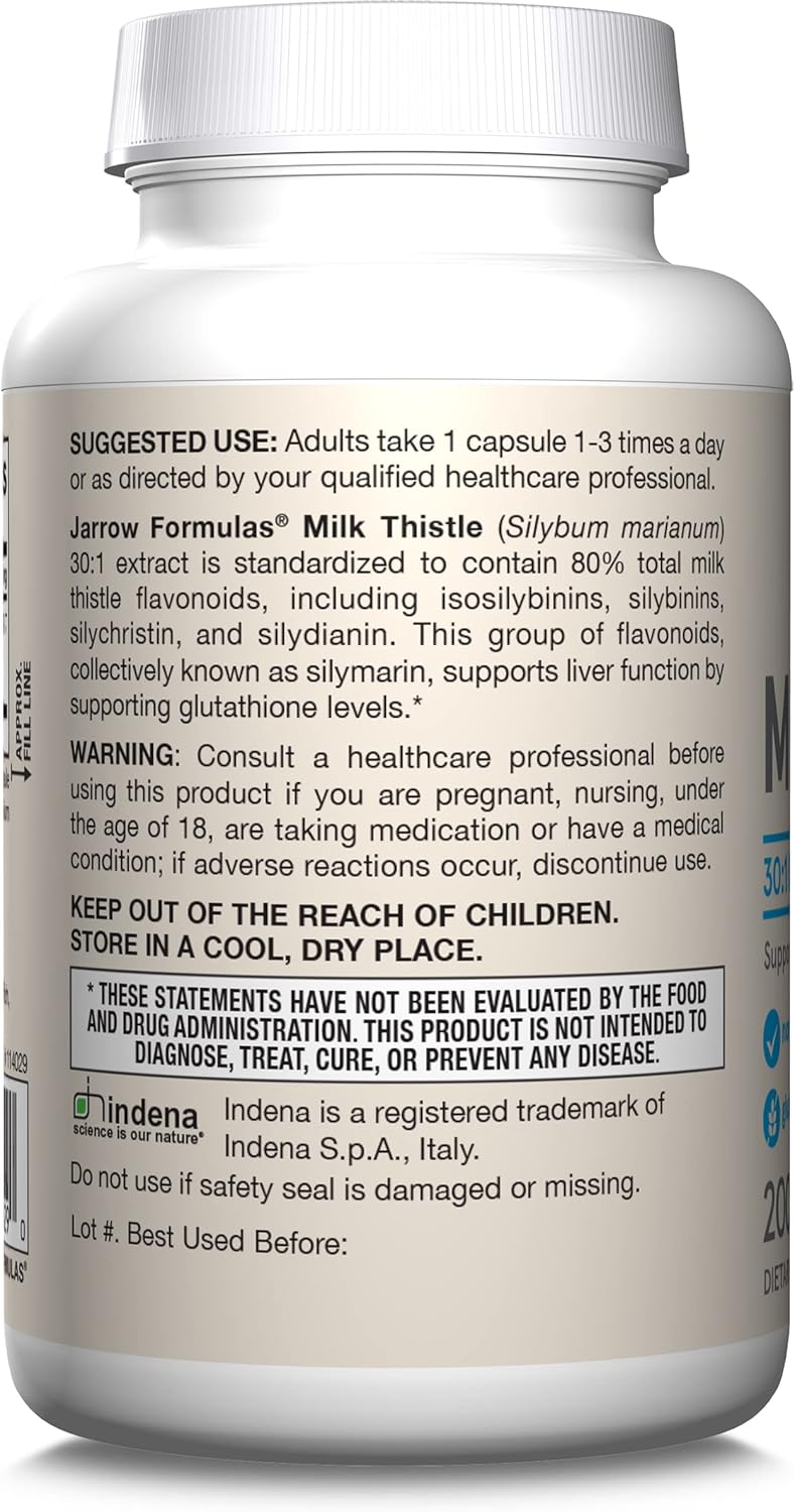 Jarrow Formulas Milk Thistle 150mg Extract Capsules for Liver Support, 200 Veggie Caps, 30:1 Silymarin, 66-200 Day Supply