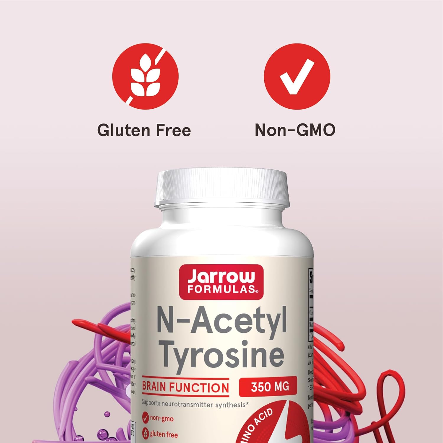 Jarrow Formulas N-Acetyl Tyrosine 350 mg Capsules with Vitamin B6 for Brain Support, 120 Day Supply