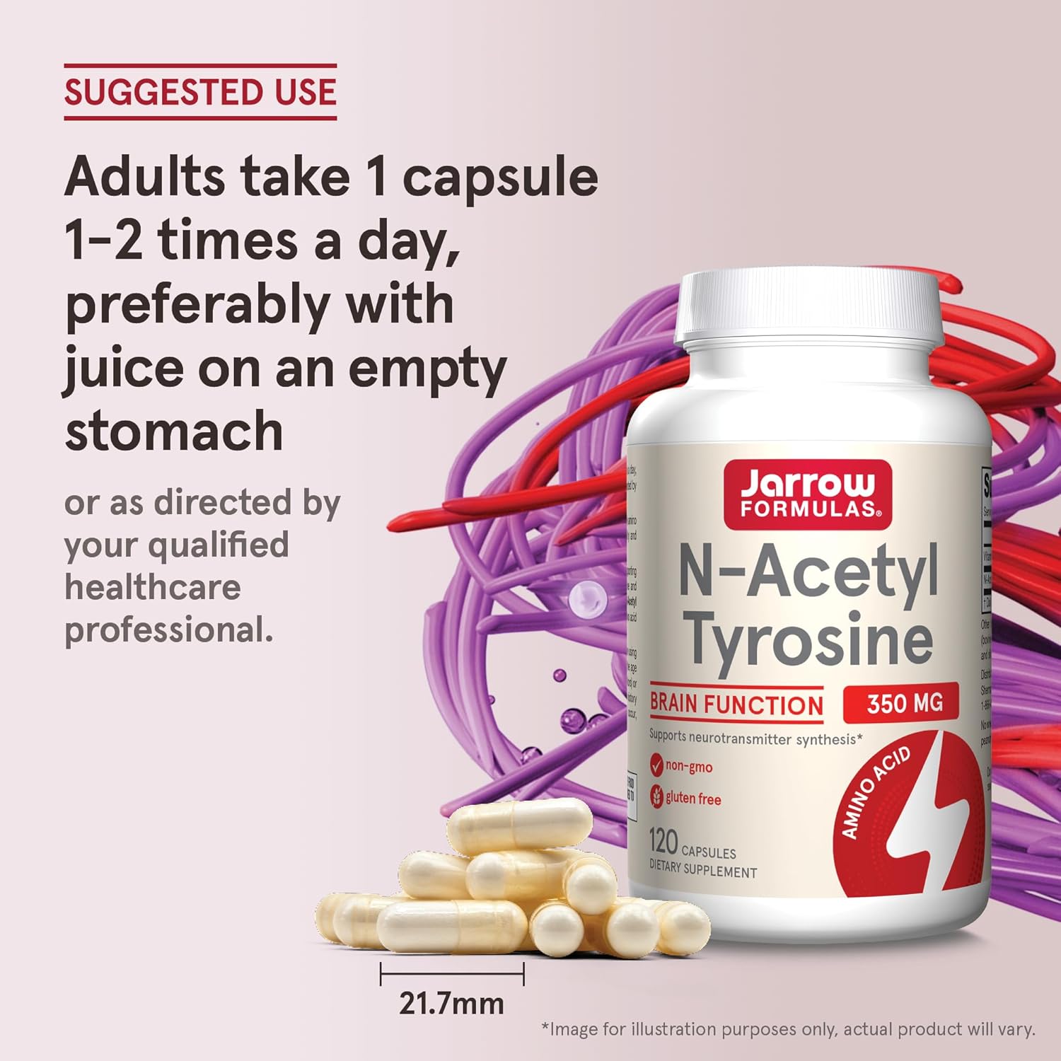 Jarrow Formulas N-Acetyl Tyrosine 350 mg Capsules with Vitamin B6 for Brain Support, 120 Day Supply
