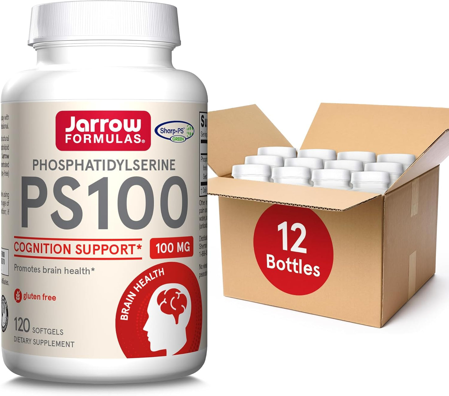 Jarrow Formulas PS100 Phosphatidylserine Softgels - 100mg Brain Health Support - 120 Count Pack of 12