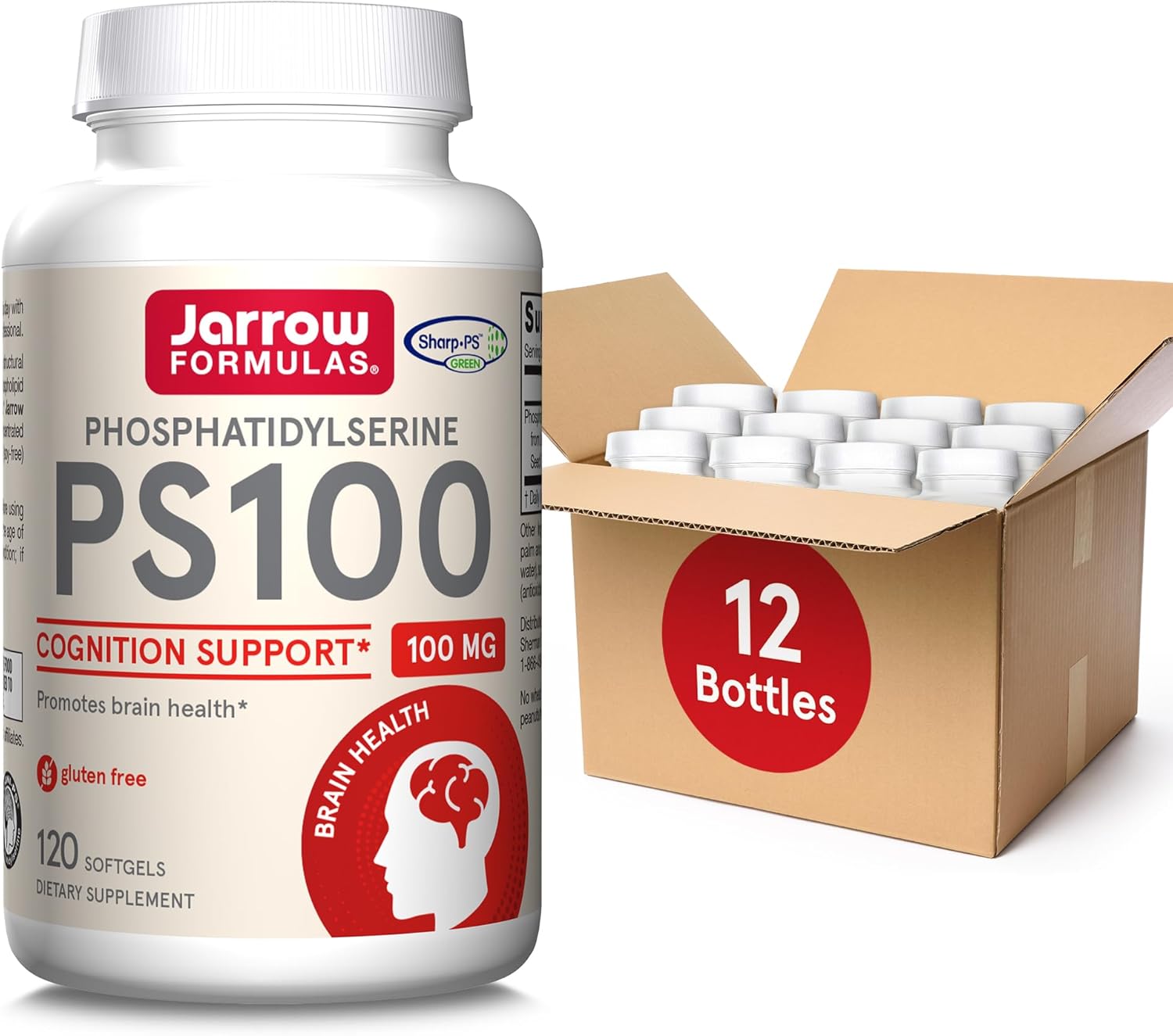 Jarrow Formulas PS100 Phosphatidylserine Softgels - 100mg Brain Health Support - 120 Count Pack of 12