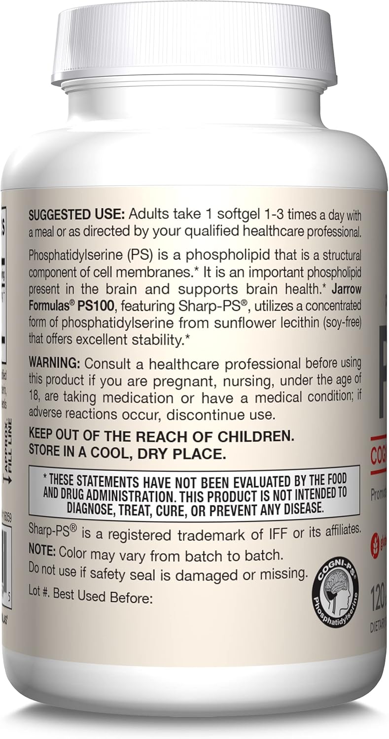 Jarrow Formulas PS100 Phosphatidylserine Softgels - 100mg Brain Health Support - 120 Count Pack of 12