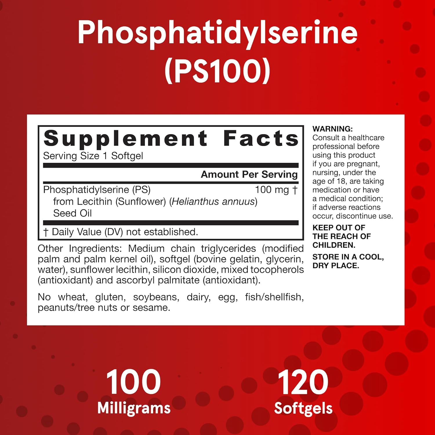 Jarrow Formulas PS100 Phosphatidylserine Softgels - 100mg Brain Health Support - 120 Count Pack of 12