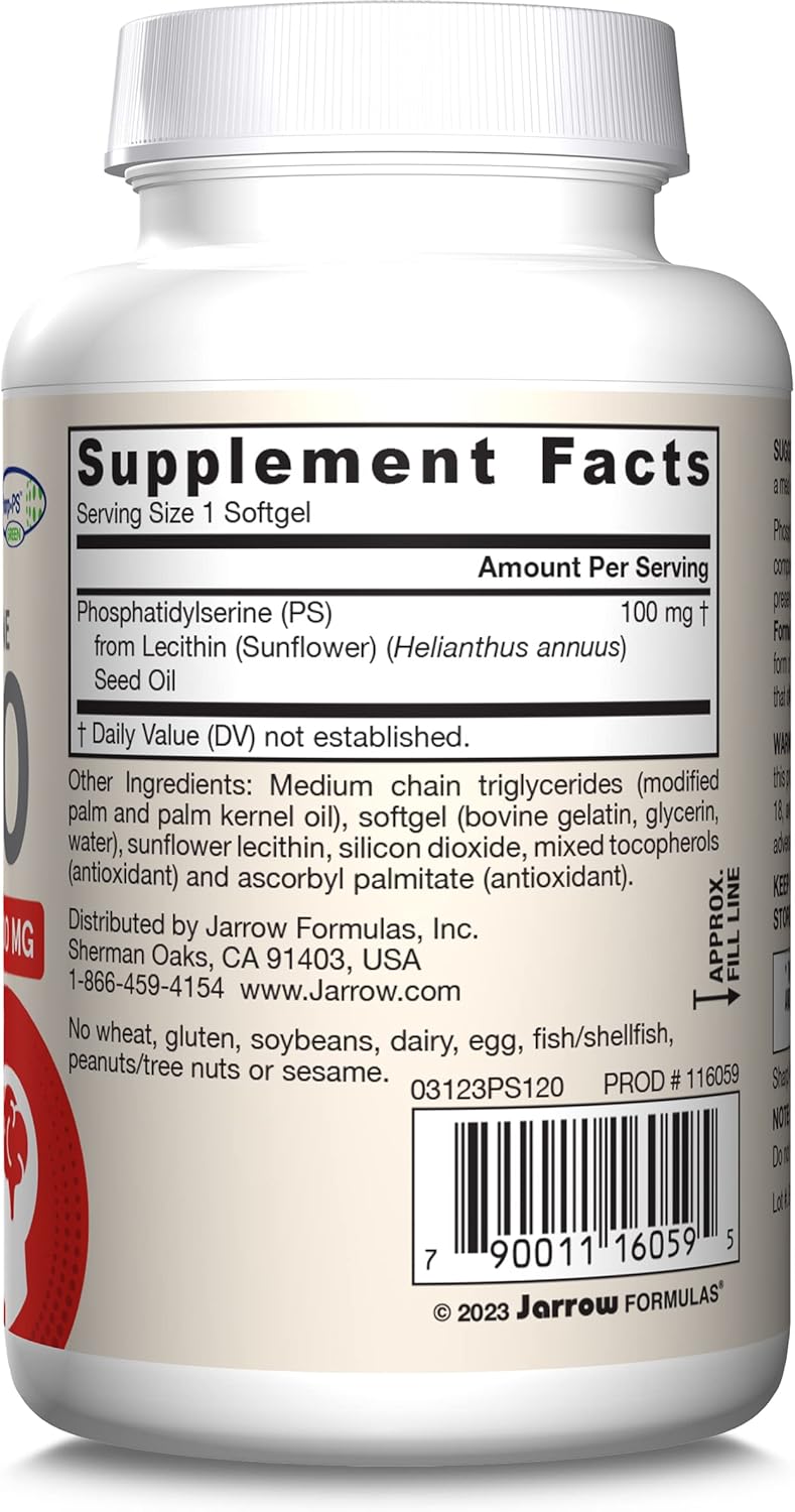 Jarrow Formulas PS100 Phosphatidylserine Softgels - 100mg Brain Health Support - 120 Count Pack of 12