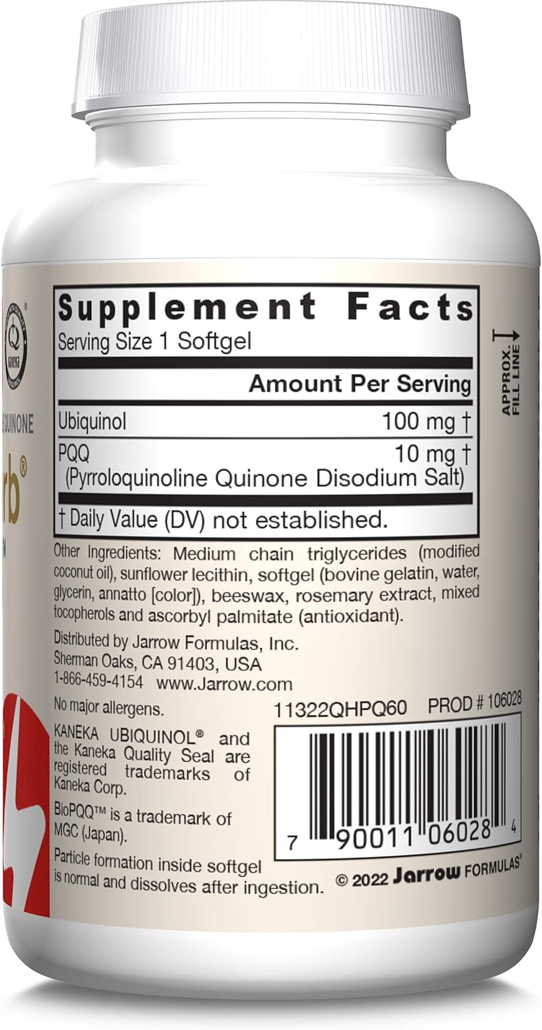 Jarrow Formulas QH-Absorb + PQQ, Antioxidant Dietary Supplement for Cellular Energy and Heart Health, 720 Softgels