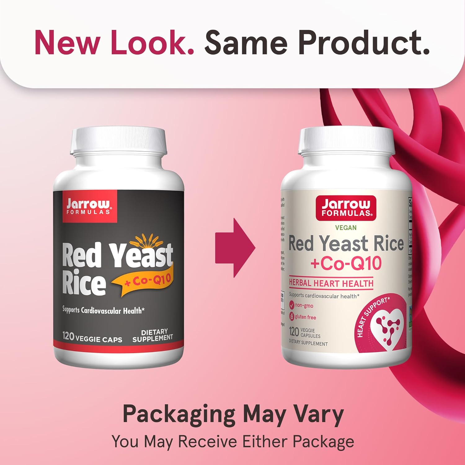 Jarrow Formulas Red Yeast Rice and Co-Q10 Capsules for Heart Health - 1200mg & 100mg - 120 Veggie Caps - Vegan with Citrus Bergamot 500mg - 60 Servings