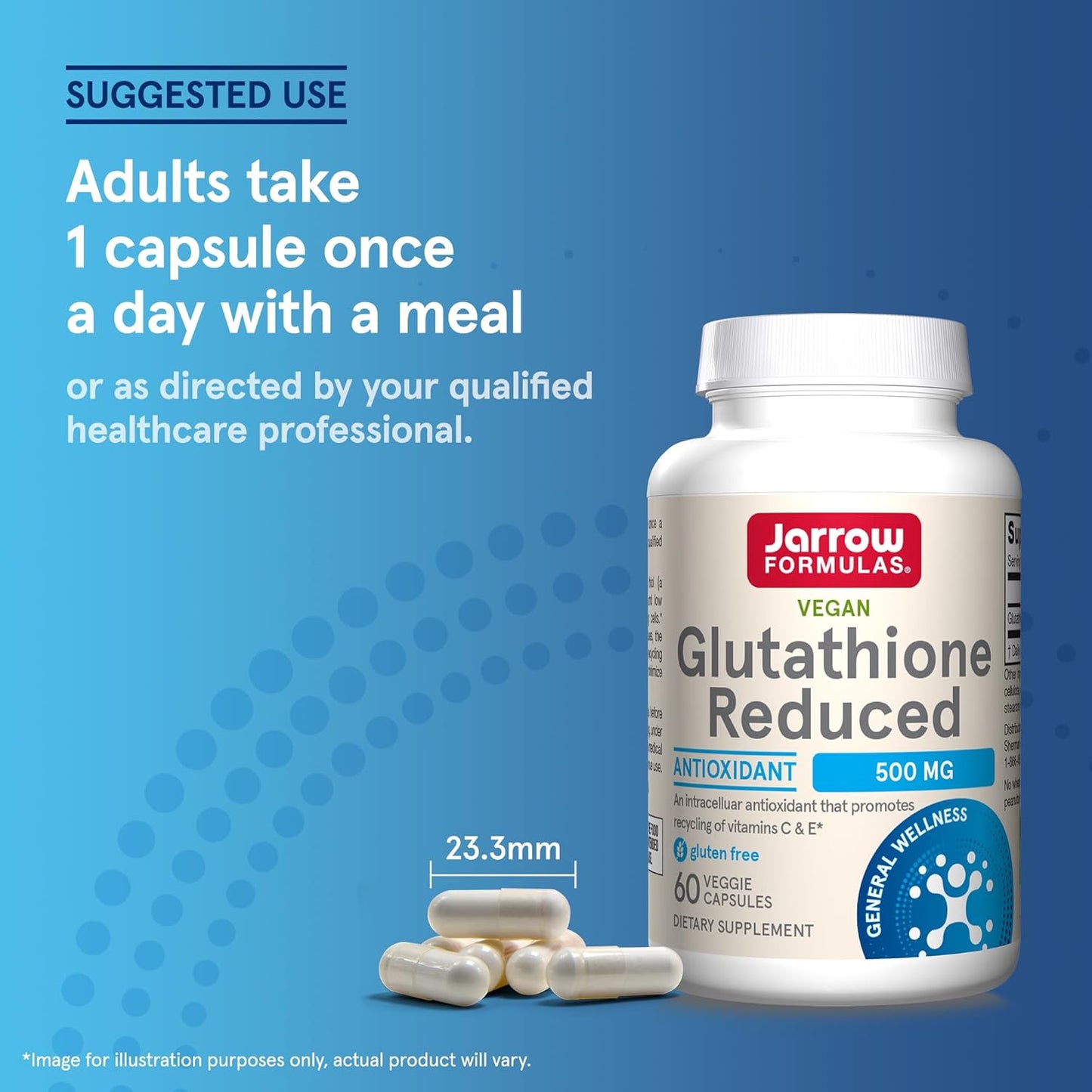 Jarrow Formulas Reduced Glutathione 500mg Capsules - Antioxidant Support for Vitamins C & E - Non-GMO, Gluten Free, Vegan - 60ct x 12 Pack