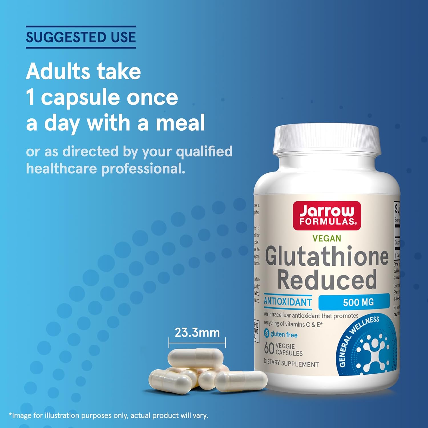 Jarrow Formulas Reduced Glutathione 500mg Capsules - Antioxidant Support for Vitamins C & E - Non-GMO, Gluten Free, Vegan - 60ct x 12 Pack
